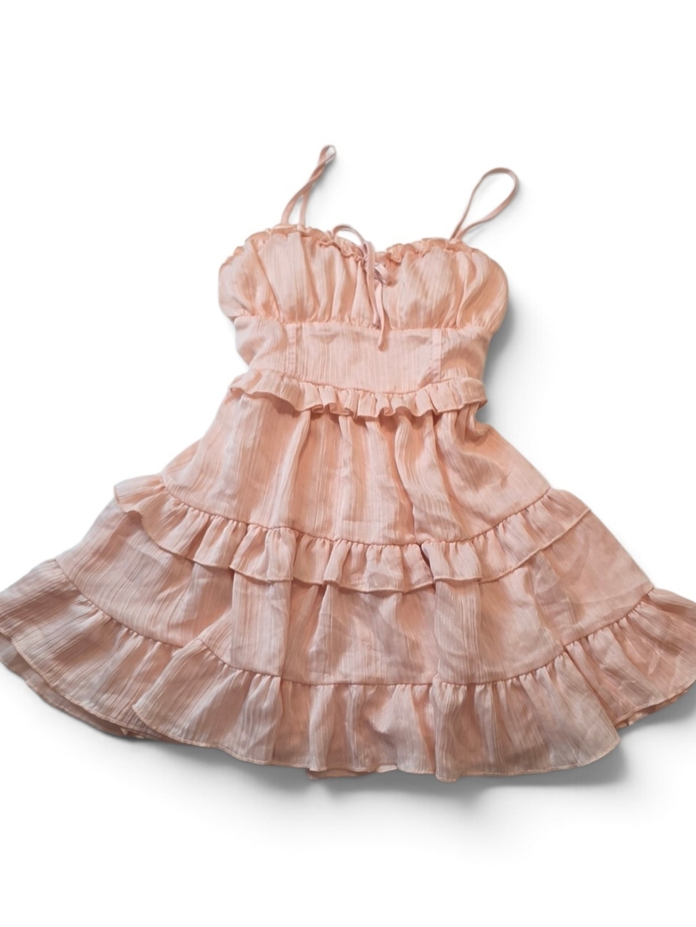 Coquette Pink Ruffle Mini Dress Wild Fable XXS Babydoll Tiered Ruched Romantic - Picture 2 of 5